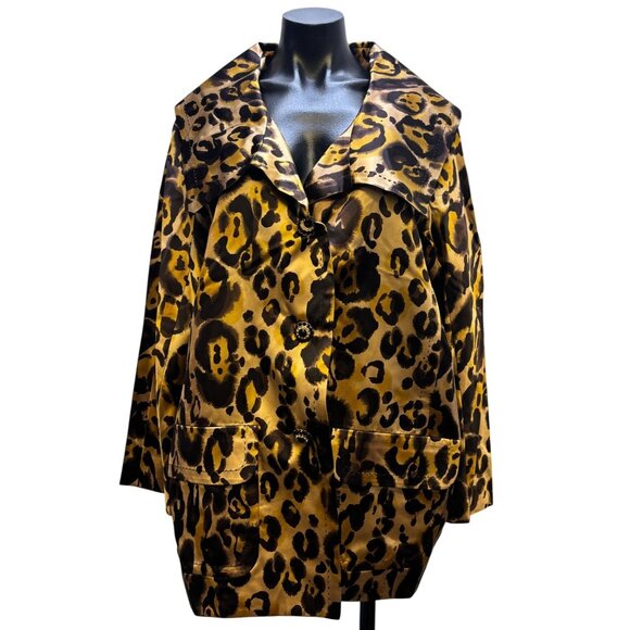 NWT St. John Leopard Print Silk Jacket Brown 10 - Picture 1 of 8